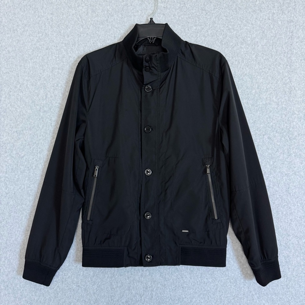 Zara Man Jacket Mens Medium Black Full Zip Bomber Outerwear High Neck Casual